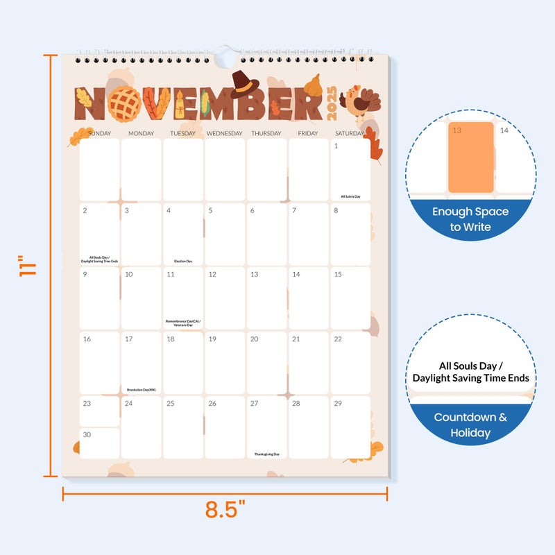 ساني تقويم SUNEE 2026، تعليق على الحائط لمدة 18 شهرًا، تقويم 2026 شهريًا، 8.5 بوصة × 11 بوصة، أكتوبر 2025 إلى مارس 2027، للتنظيم والتخطيط، لطيف - Image 2